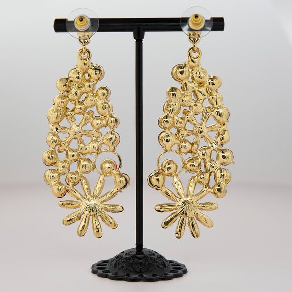 VTG Statement Rhinestone Dangle Earrings | Magenta & Iridescent Crystal Glam - Picture 2 of 4